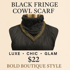 New Black Lace Fringe Cowl Scarf • Boho Chic Statement Neck Warmer • Makarion
